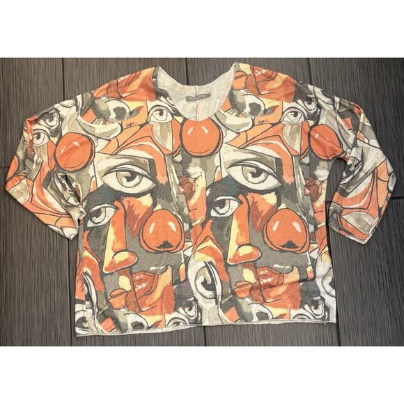 Made In Italy Women’s Relaxed Artsy Sweater Size XL Lightweight Abstract Boxy - Picture 1 of 4